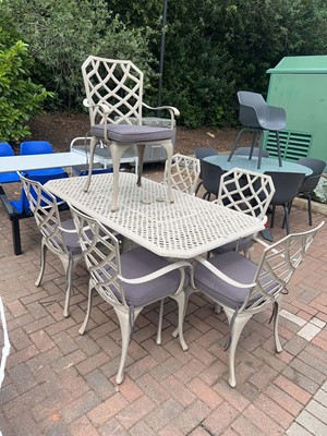 Lot 4264 - Rectangular metal mesh topped table with six...