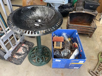 Lot 4305 - Cast iron bird bath & a box of bird feeders