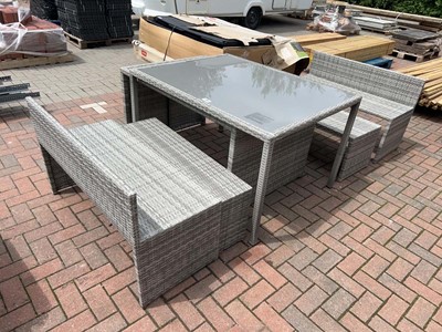 Lot 4284 - Grey rattan garden table with rectangular...