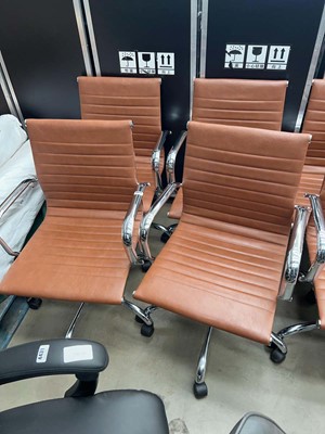 Lot 4427 - Four soft pad Eames style chrome framed chairs