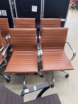 Lot 4428 - Four soft pad Eames style chrome framed chairs