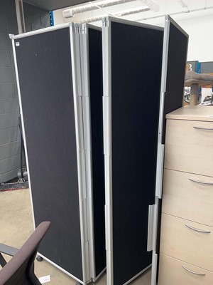 Lot 4438 - Pair of black cloth folding screens/marker boards