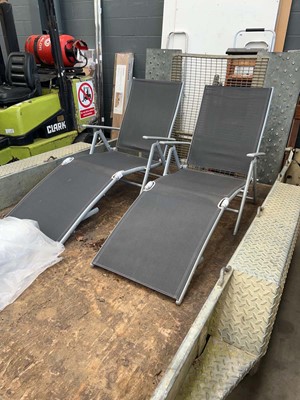 Lot 4354 - 2x grey framed grey fabric reclining sun loungers