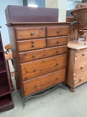 Lot 5094 - Pine chest of 7 drawers on metalwork base