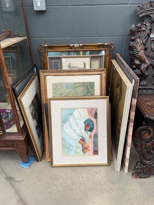 Lot 5020 - Group of watercolours, oils, prints, papyrus...