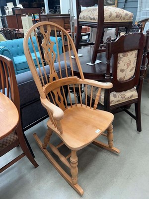 Lot 5111 - Beech Windsor style rocking chair