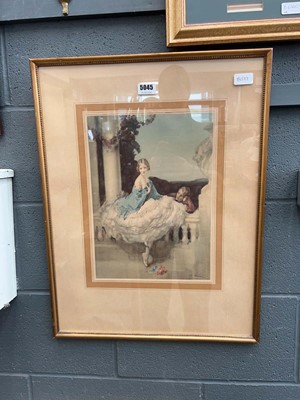 Lot 5045 - Aquatint depicting figures on balustrade,...