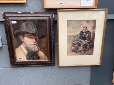 Lot 5048 - Oil on canvas of gentleman smoking a pipe...