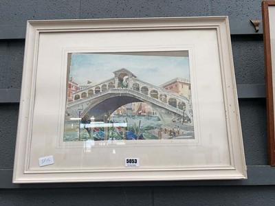 Lot 5053 - Watercolour of Venetian bridge together with a...