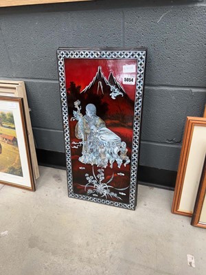 Lot 5054 - 3 lacquered and mother of pearl inlaid panels
