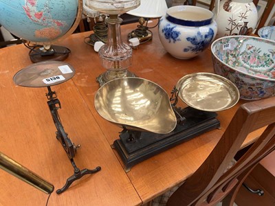 Lot 5130 - 2 sets of cast metal and brass table top scales