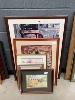 Lot 5067 - Group of watercolours, prints, embroidery,...