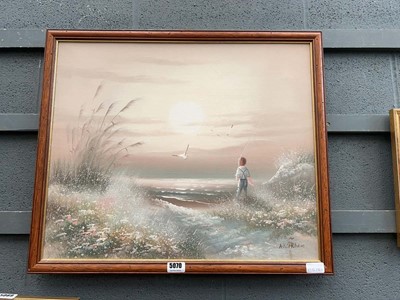 Lot 5070 - Oil on canvas, 'boy at beach' signed A Kirkham