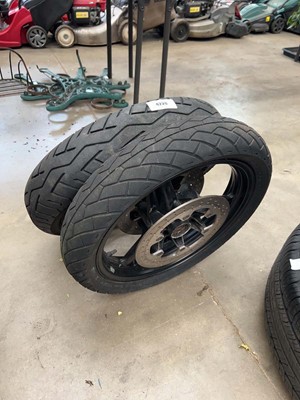 Lot 4220 - Set of Bridgestone motorbike wheels and tyres...