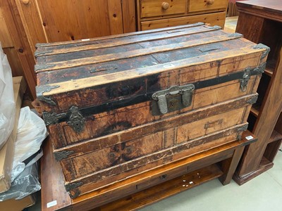 Lot 5216 - Vintage leather bound travel trunk