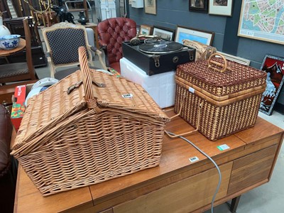 Lot 5146 - Wicker work hamper with contents together with...
