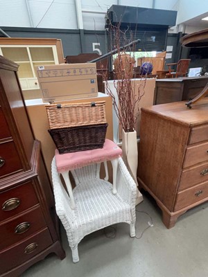 Lot 5234 - White wicker armchair together with stools and...