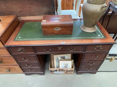 Lot 5242 - Reproduction twin pedestal desk with tooled...