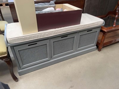 Lot 5158 - Grey bergere fronted seat with 3 containers below