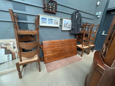 Lot 5265 - Oak refectory style dining table together with...