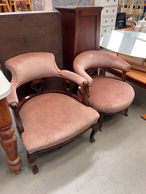 Lot 5176 - 2 similar Edwardian tub chairs with salmon...