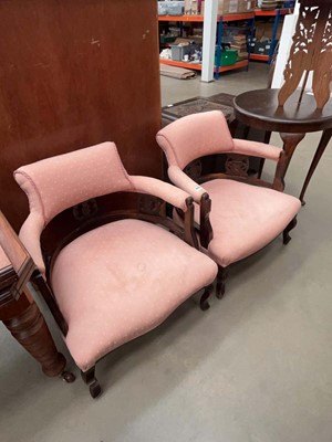 Lot 5179 - Near pair of Edwardian tub chairs with salmon...