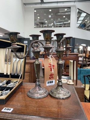 Lot 5183 - Pair of silver plated large 3 branch candlesticks