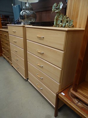 Lot 5302 - Pair of beech five drawer chests