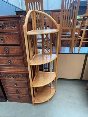 Lot 5197 - Bamboo and stained pine corner whatnot stand