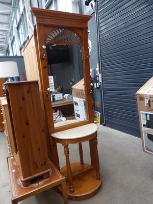 Lot 5305 - Pine hall stand with a marble demilune surface