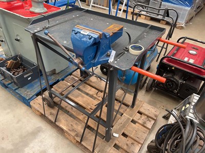Lot 4460 - Grey painted steel mobile workbench with a...