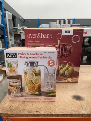 Lot 3068 - Over & Back 2 tier wire basket plus a pitcher...