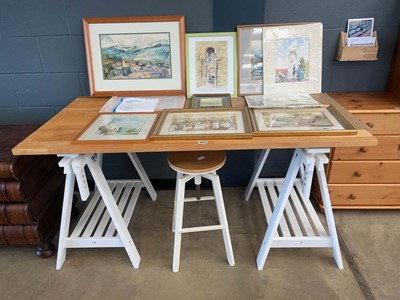 Lot 5322 - Trestle work table with adjustable stool