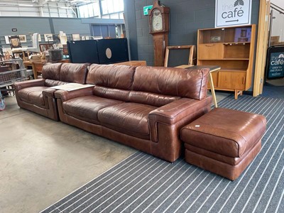 Lot 5325 - 3 seater brown leather effect sofa together...