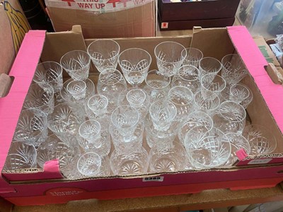 Lot 5385 - Tray of cut glass drinking vessels and jugs