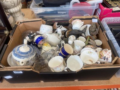 Lot 5402 - Tray of animal figures, willow teapot, cups...