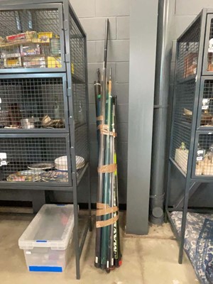 Lot 5478 - Group of fishing poles, tips etc and a crate...
