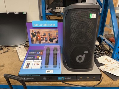 Lot 2350 - Soundcore karaoke speaker and two microphones...