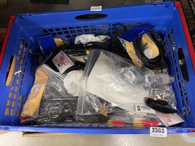 Lot 2363 - Two boxes containing music accessories, cables...