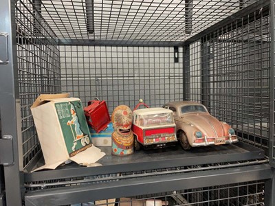 Lot 5515 - Cage containing tin plated toys including...