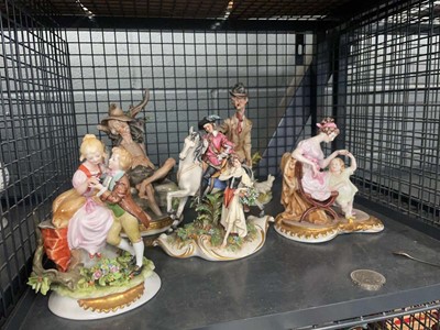 Lot 5529 - Cage containing Capodimonte figural groups