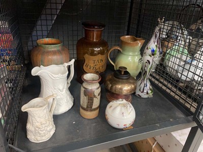 Lot 5531 - Cage containing Victorian jugs, glass medicine...