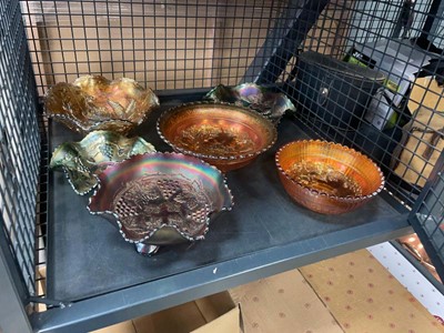 Lot 5544 - Cage containing carnival glass bowls