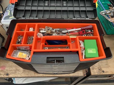 Lot 4632 - Toolbox containing assorted fixings, rivet...