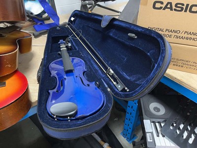 Lot 2376 - Violin and bow in a case