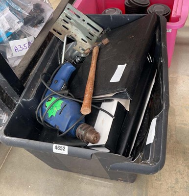 Lot 4652 - Box of assorted 240V drills, hammers and folders