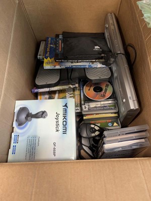 Lot 2584 - Box containing DVDs, DVD player, games, games...
