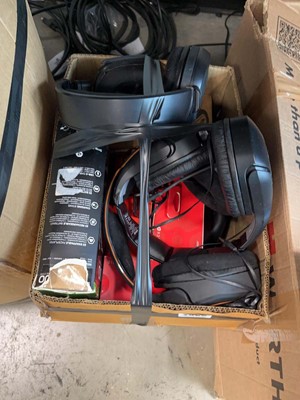 Lot 2585 - Box containing headphones and head sets etc.