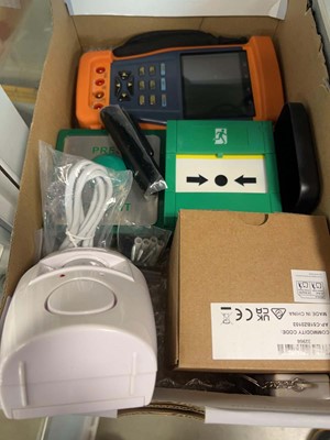 Lot 2601 - Box containing alarm systems, multimeter etc.