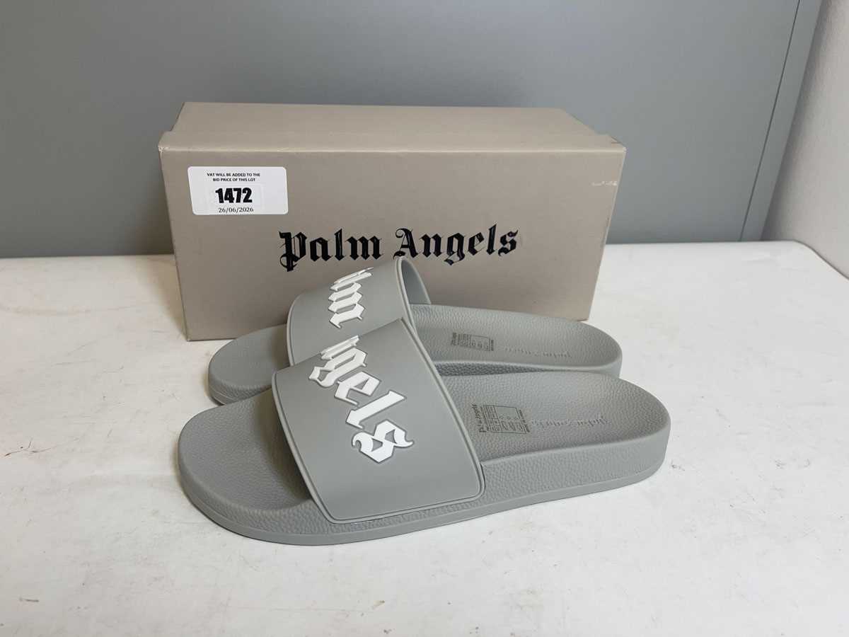 Lot Palm Angels UK9 big logo slides in grey - boxed